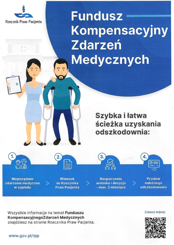 Grafika przedstawiająca graficznie ścieżkę uzyskania odszkodowania z Funduszu Kompensacyjnego Zdarzeń Medycznych
